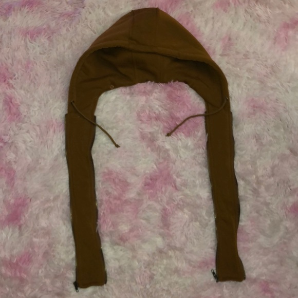 Brown leather jacket with zip in hoodie - Picture 6 of 7